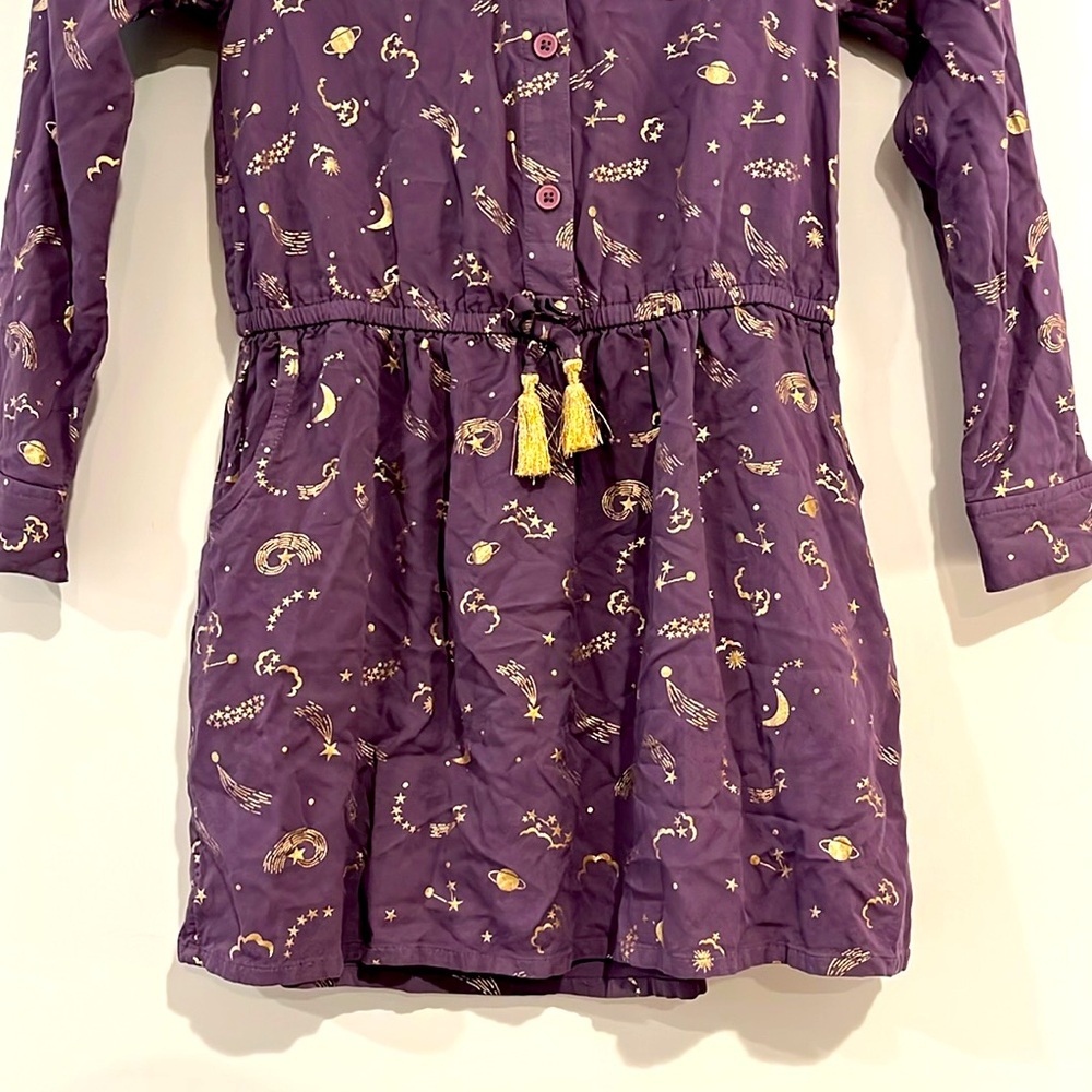 BODEN Girls 7/8 Space Long Sleeve Dress Purple Gold Tassel Lightweight Pockets - Picture 3 of 8
